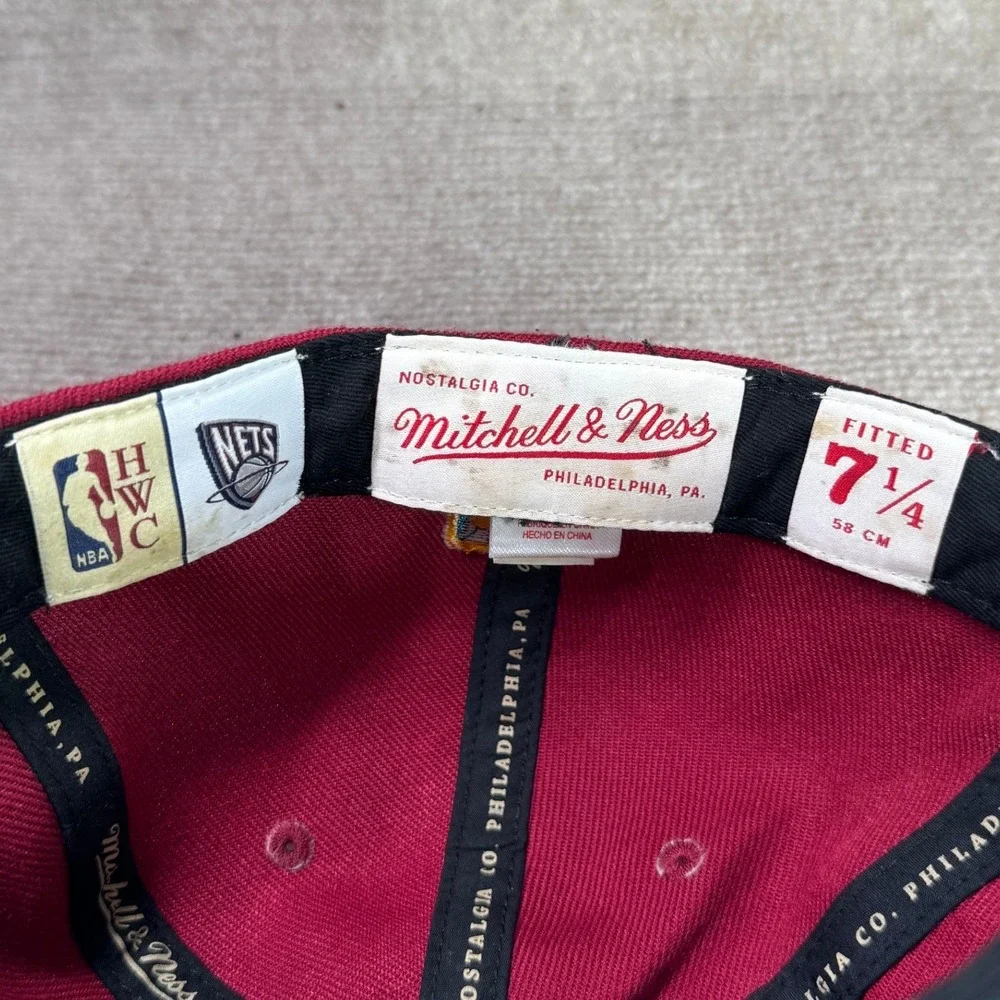 New Jersey Nets Mitchell & Ness Hat Mens 7 1/4 Maroon NBA Dynasty Fitted‎ Cap